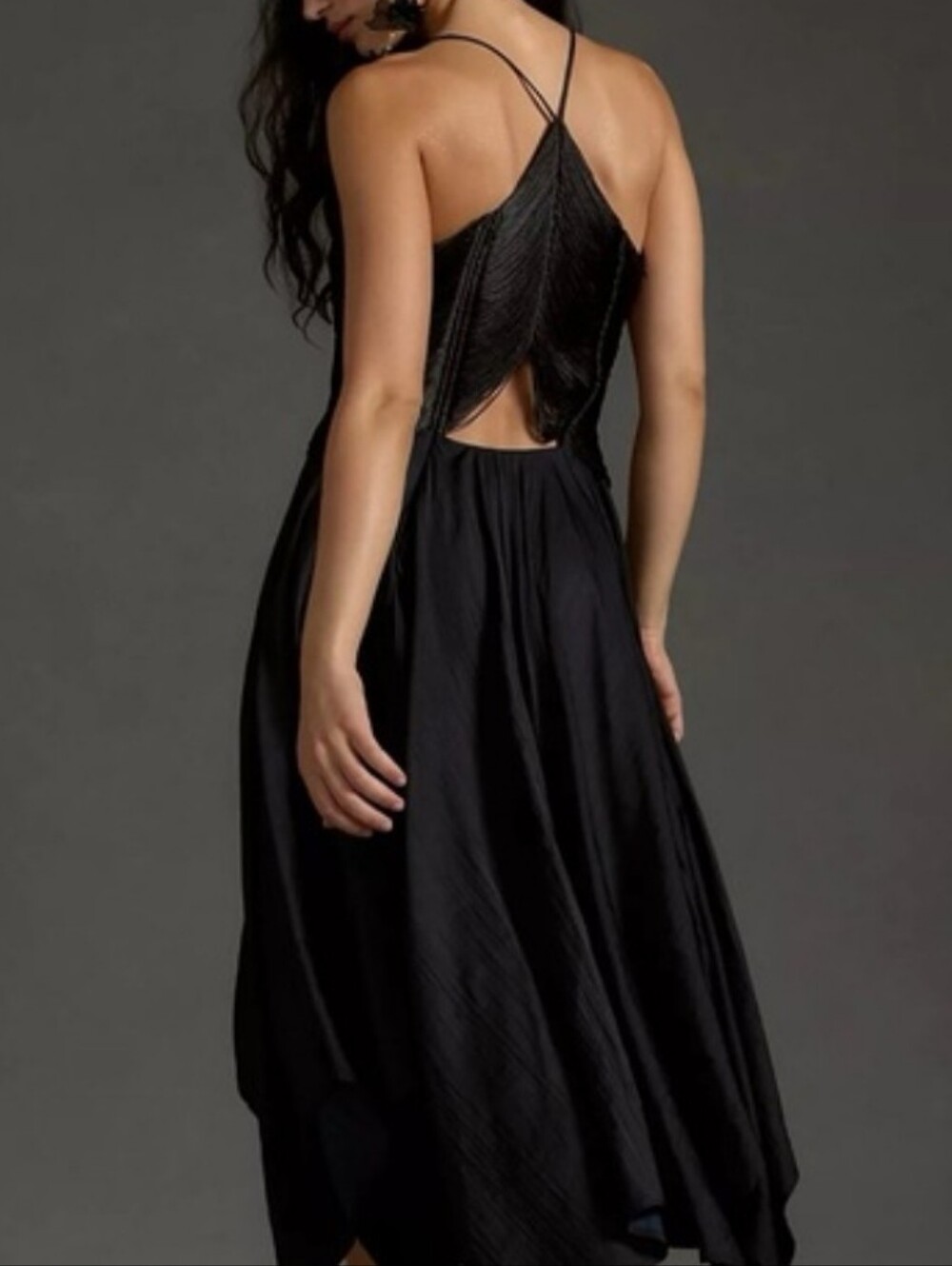 Anthropologie Black Asymmetrical Handkerchief-Hem Slip Dress - Picture 2 of 7